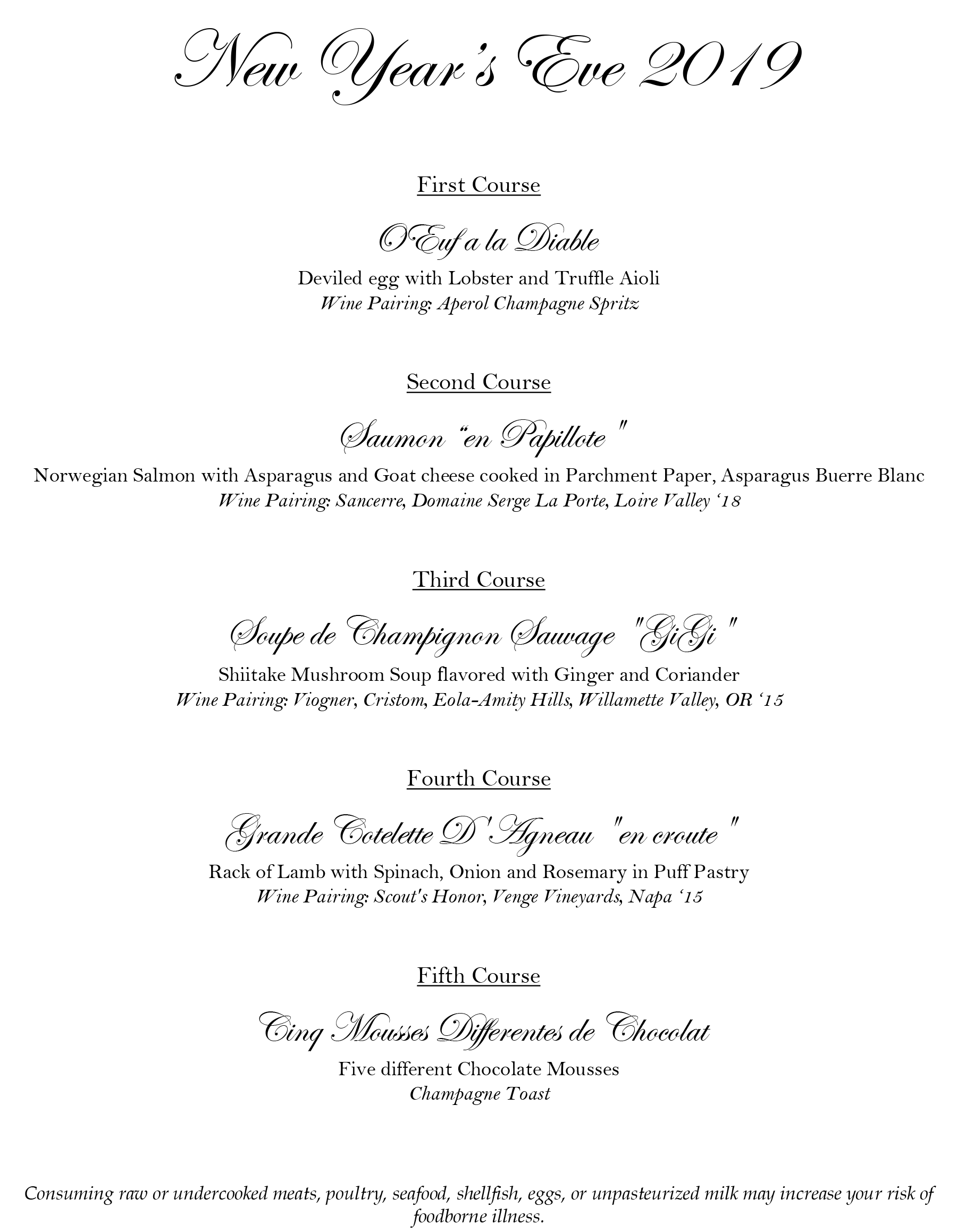 New Year’s Eve Menu